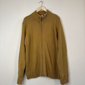 Timberland Chunky Knit Sweater 100% Cotton Full Zip Mockneck Size L